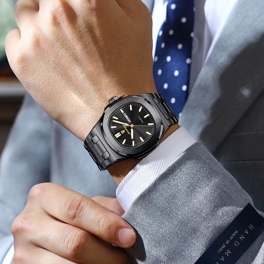 POEDAGAR Armbanduhr Edelstahl, Quarz, Silber, Herren, Datum, Wochentag - Bild 6