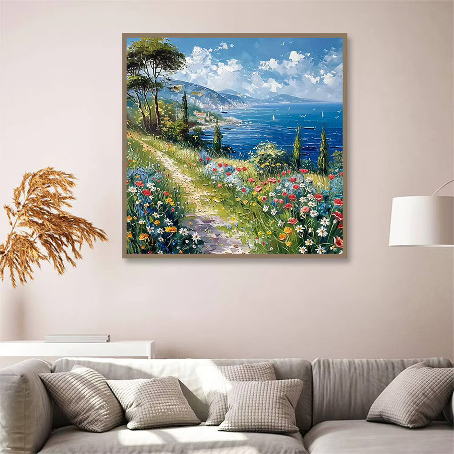 HUACAN 5D Diamant-Mosaik Set Landschaft mit Meer und Bergen, rund, mehrfarbig, Durchmesser: 20 cm - Bild 3
