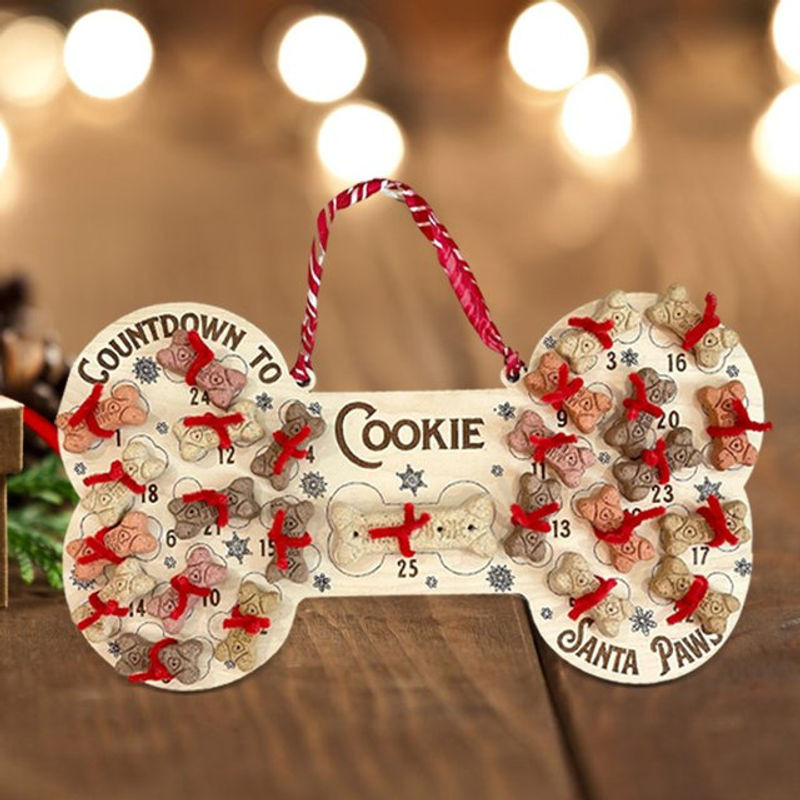 Weihnachts Adventskalender für Hunde aus Holz mit Knochen-Anhänger in Weiß als hängendes Deko-Ornament - Bild 1