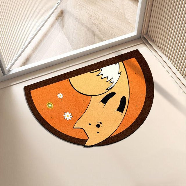 Weiche Kieselgur-Fußmatte in halbrunder Cartoon-Form mit Tier-Motiv, Farbe: Orange, B/T: 60 x 40 cm - Bild 1