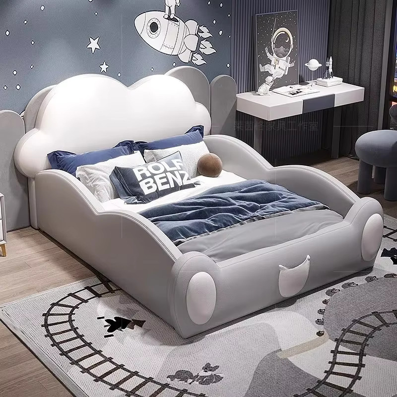 Modernes Kinderwolkenbett aus Massivholz mit Polsterrahmen und Zaun in Weiß, B/T/H: 180 x 200 cm - Bild 2