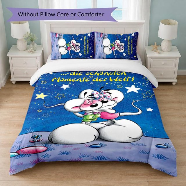 Diddl Druck 3-teiliges Bettwäsche-Set aus Mikrofaser in Blau mit 1 Bettbezug und 2 Kissenbezügen, B/H: 240 x 220 cm - Bild 1
