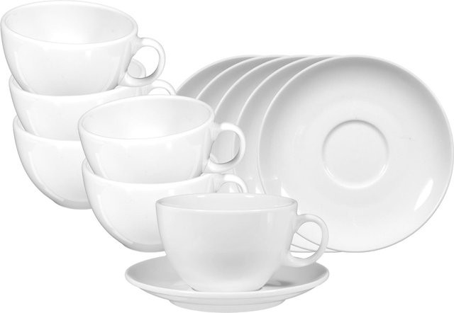 Seltmann Weiden Milchkaffeetassen mit Untertassen VIP aus Porzellan, Weiß, 6er Set, 370 ml pro Tasse - Bild 1