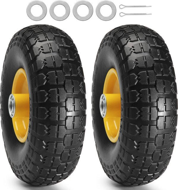 SucceBuy 2er-Pack Pannensichere PU Vollgummiräder 10 Zoll, Schwarz, Schlauchlos für Gartenanhänger und Rollwagen - Bild 1