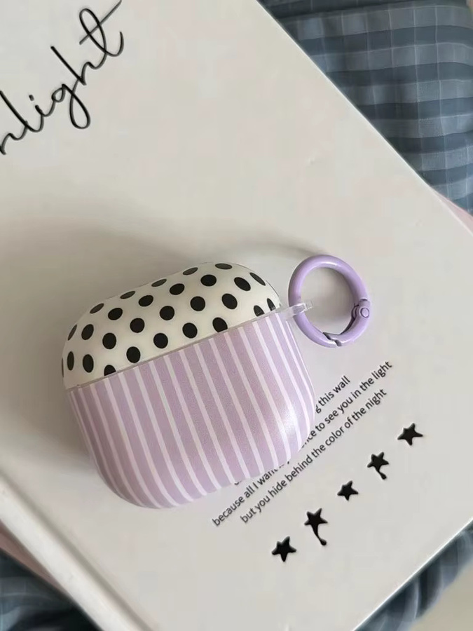 Stoßfeste Apple AirPods Schutzhülle mit Haken in Lila Gestreift und Gepunktet Patchwork-Design für AirPods 1, 2, 3, 4 und Pro 2/3 - Bild 7