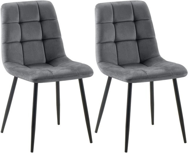 DELUKE 2er Set Esszimmerstühle FIGAD aus Samt in Dunkelgrau mit Steppmuster, B/T/H: 45 x 55 x 84 cm - Bild 1