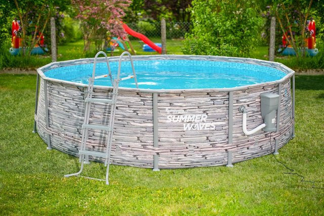 50NRTH Summer Waves Elite Pool Rund mit Stahlrahmen in Grau und Multicolour, Durchmesser: 427 cm, Höhe: 107 cm - Bild 1