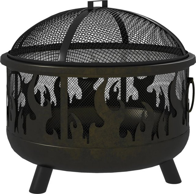 Furnicato Feuerschale aus Stahl in Schwarz inklusive Funkenschutz, Grillrost und Schürhaken, Durchmesser: 61 cm, Höhe: 52 cm - Bild 1