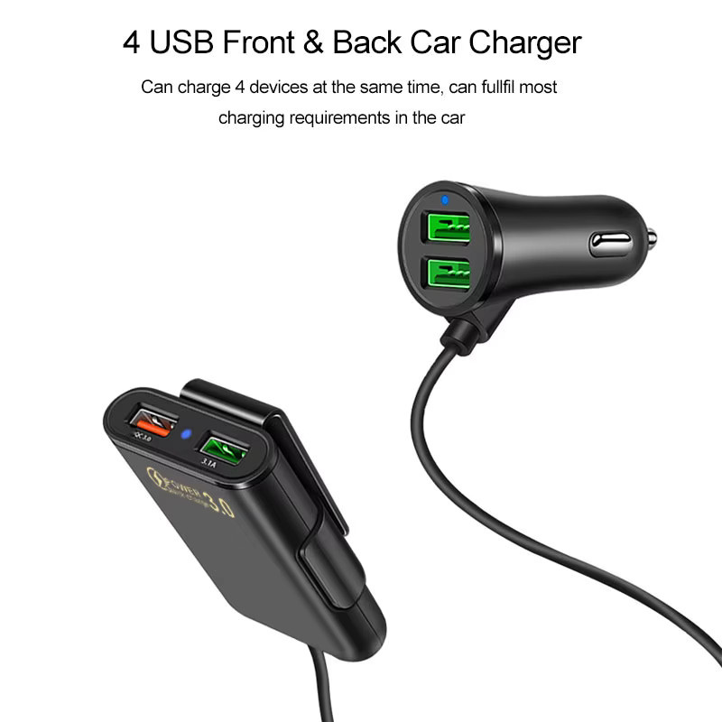 Maerknon 36W USB-Autoladegerät mit Schnellladung und QC 3.0 für Rücksitze, Schwarz - Bild 3