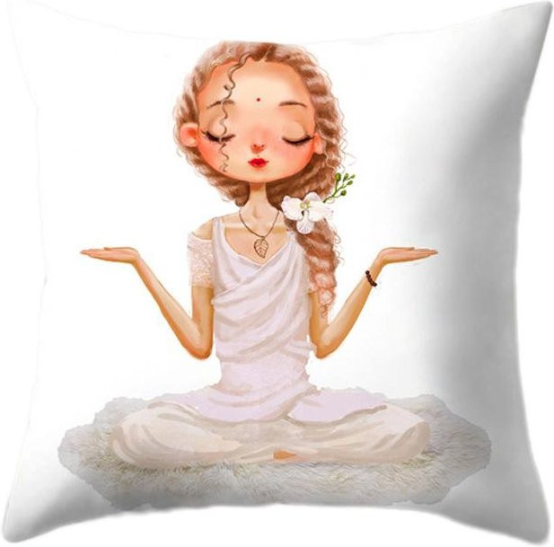Dekorative Kissenhülle mit Yoga-Mädchen Motiv aus Polyester in Weiß, B/H: 45 x 45 cm - Bild 1