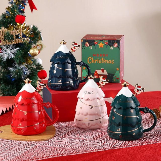 Weihnachtstasse aus Keramik mit Cartoon-Design von Yiran Furniture, Schwarz, 400 ml - Bild 1
