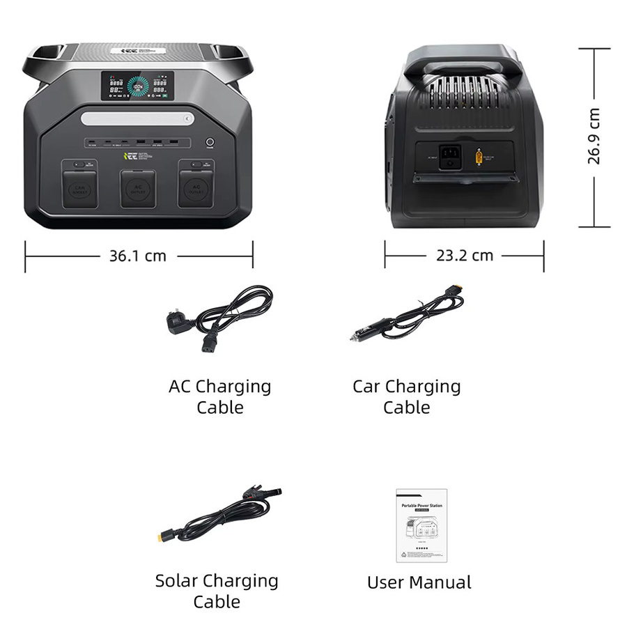 IEE P1800 Tragbare Powerstation mit 1024Wh Kapazität und 100W Solarpanel, 1800W Ausgangsleistung und 3600W Spitzenleistung, EU-Stecker 220V AC-Steckdose - Bild 5