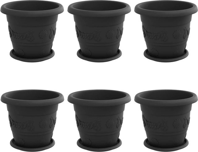 6er Set vidaXL Blumentöpfe aus Kunststoff in Schwarz, zylindrisch, Durchmesser: 26 cm, Höhe: 21,5 cm - Bild 1