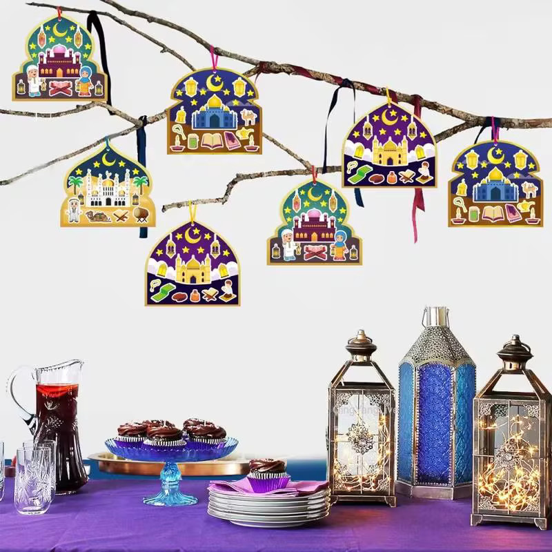ZQNYCY 36 Stück Eid Mubarak DIY Szenenaufkleber Set mit Band als Ramadan Kinder Geschenk und Islamische Muslim Party Dekoration in Mehrfarbig - Bild 5