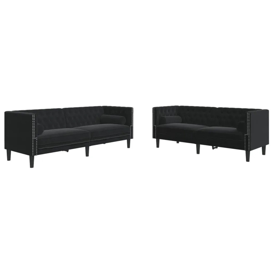 vidaXL 2-teiliges Chesterfield-Sofa-Set aus Samt in Schwarz mit 2-Sitzer, 3-Sitzer und Nackenkissen - Bild 2