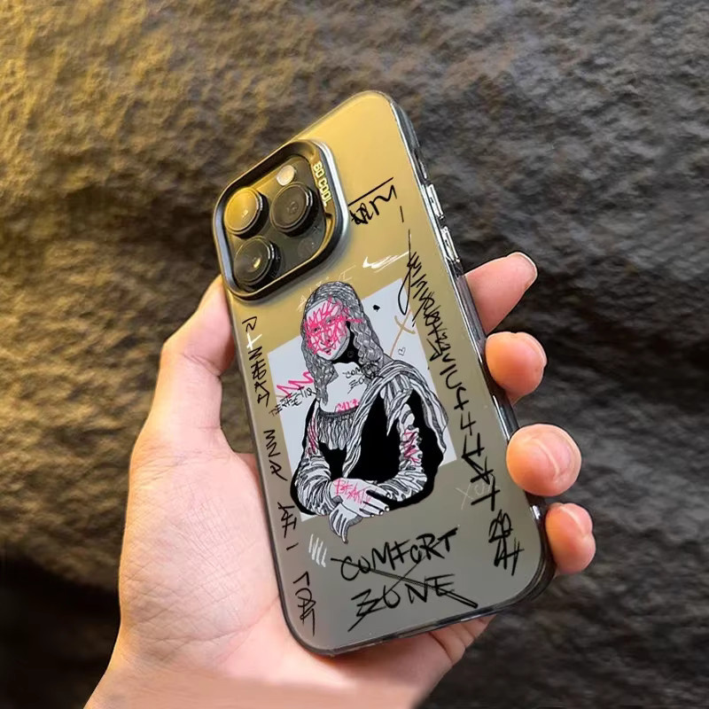 Ästhetische Handyhülle mit Kunstmotiven David und Mona Lisa für iPhone Modelle in Multicolour als mattes Hardcover - Bild 2