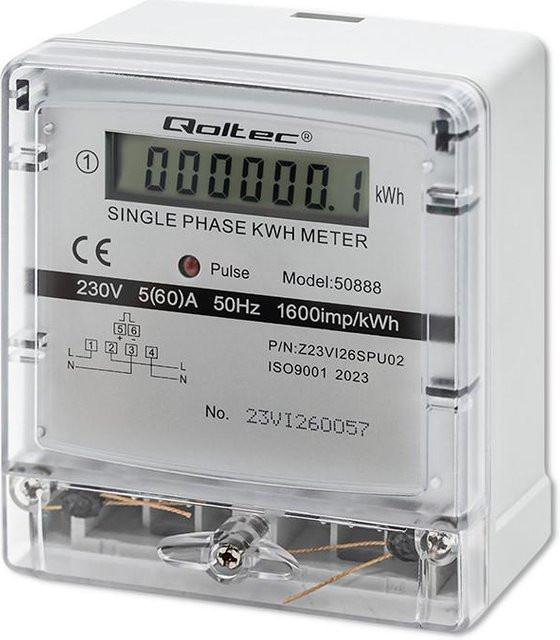 Qoltec Einphasen-Elektronikzähler Stromverbrauchsmesser 230V mit LCD Display in Weiß - Bild 1