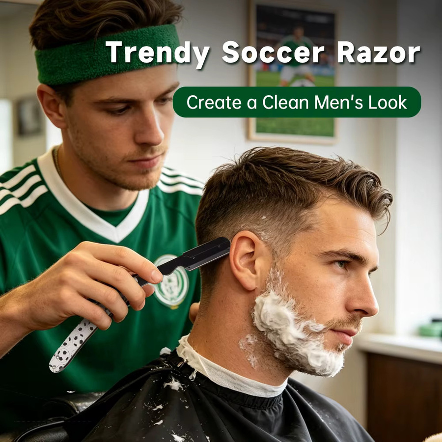 Klappbares Rasiermesser mit Fußball-Print, Herren, Haarstyling-Tool - Bild 3