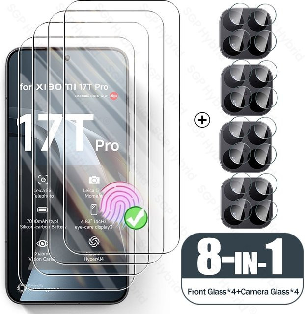 8-in-1 Schutzglas Set für Xiaomi 17T Pro 5G mit Display- und Kameraobjektivschutz in Transparent - Bild 1