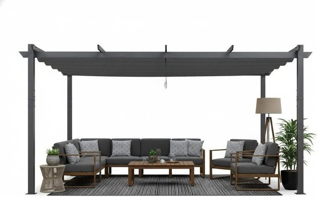 Purple Leaf Aluminium Pavillon mit Schiebedach in Grau, B/T/H: 355 x 485 x 245 cm - Bild 1