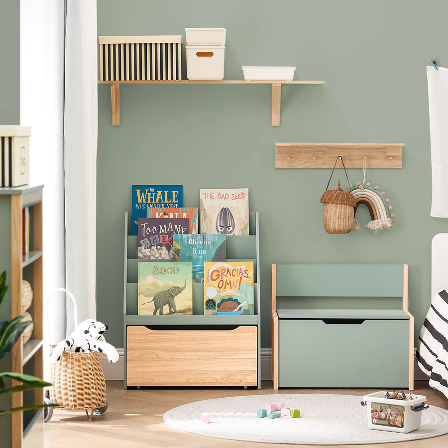 SoBuy Kinder Bücherregal KMB95-GR mit 4 Ablagefächern und herausnehmbarer Spielzeugtruhe Grün, B/H/T: 80 x 62 x 30 cm - Bild 3