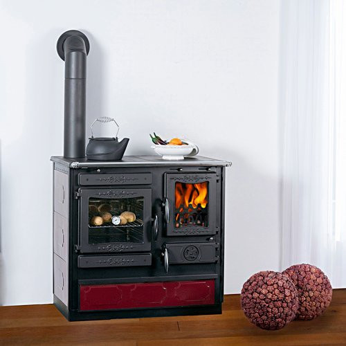 GLOBEFIRE Holzherd Alhena in Rot und Schwarz aus Stahl mit 6,6 kW Leistung, B/T/H: 86,0 x 90,0 x 60,0 cm - Bild 1