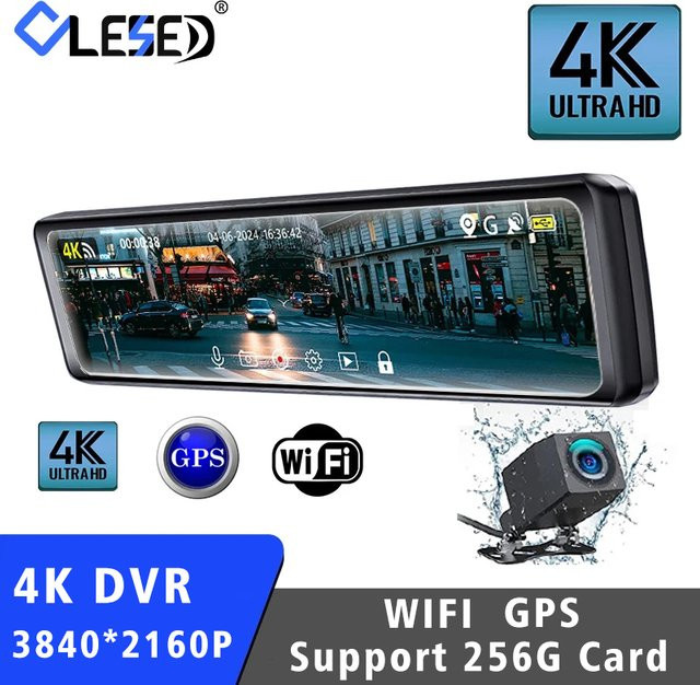4K UHD Dashcam Rückspiegel mit Dual-Objektiv, GPS und WiFi, 11,26 Zoll IPS Display, Schwarz - Bild 1