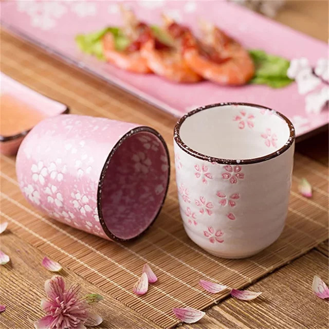 Heimeigenaar Kung-Fu-Teetasse aus Porzellan mit Untertasse im japanischen Stil, Rosa und Weiß - Bild 1