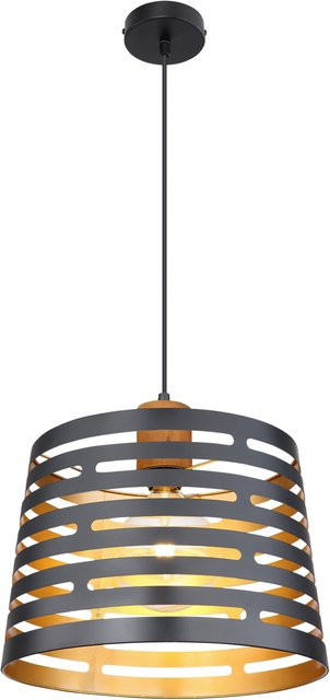 Globo Lighting Hängeleuchte ABLONA Schwarz Matt Natur Rund, Durchmesser: 35 cm, Höhe: 120 cm - Bild 1