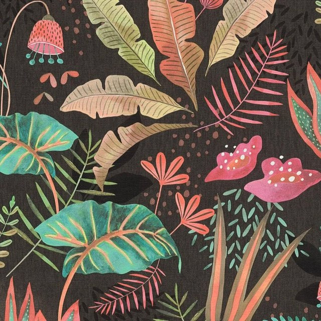 PROFHOME 393481-GU Retro Tapete Floral Matt in Anthrazit, Schwarz, Grün und Rosa, Vlies-Tapete, Breite: 0,53 m, Länge: 10,05 m - Bild 1