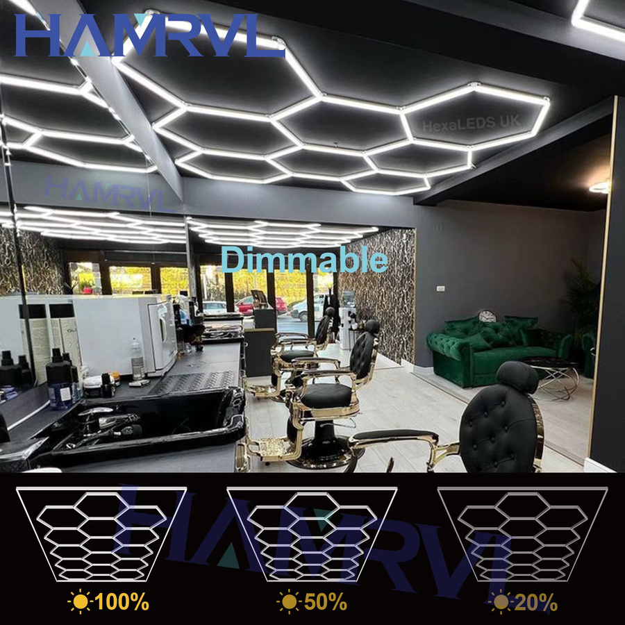 HAMRVL LED Garagenlampe mit Wabenstruktur in Weiß, dimmbare sechseckige Deckenleuchte für Werkstatt, Showroom und Fitnessstudio - Bild 5