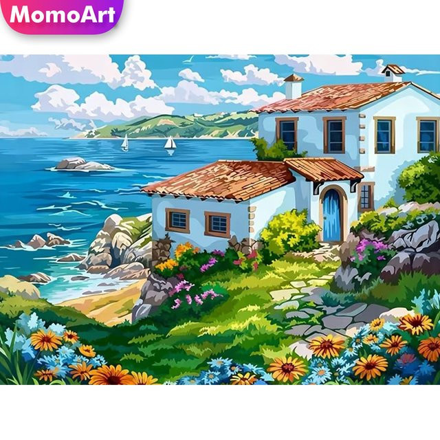 Momoart Diamantmalerei DIY Mosaik Set mit mediterranem Landschafts-Haus-Motiv für Erwachsene in Multicolour - Bild 1