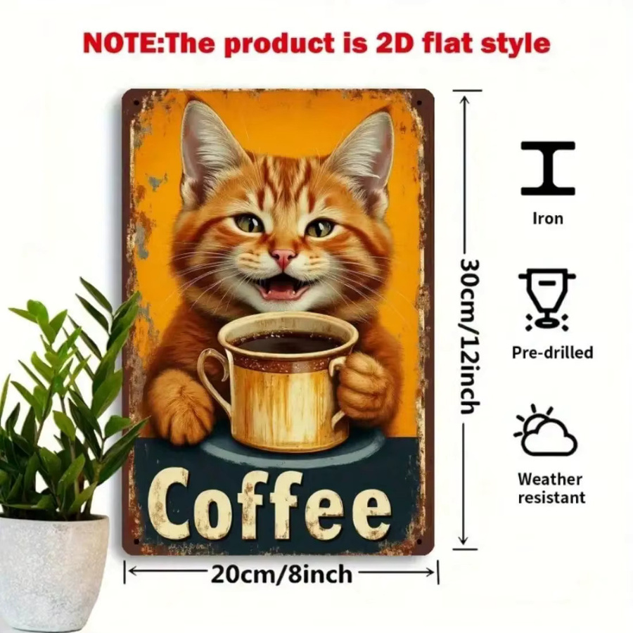Vintage Katzenschild aus Metall von CIFBUY, rustikale Wandkunst für dein Zuhause, Breite: 20,32 cm, Höhe: 30,48 cm - Bild 2