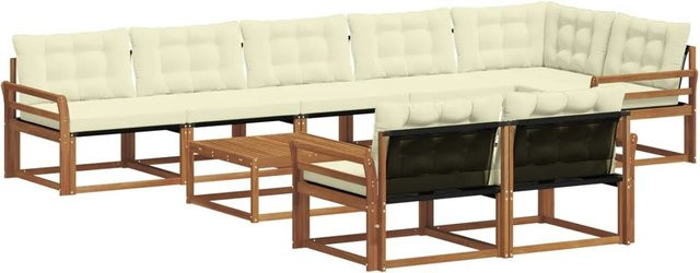vidaXL Outdoor-Sofagarnitur 9-teilig aus massivem Akazienholz mit Textilene und Kissen in Natur und Creme - Bild 1