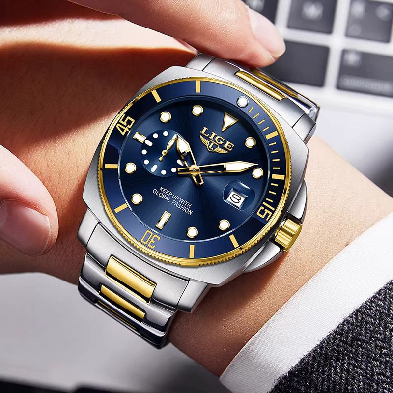 LIGE Taucheruhr, Quarz, Edelstahl, Blau, Herren - Bild 5