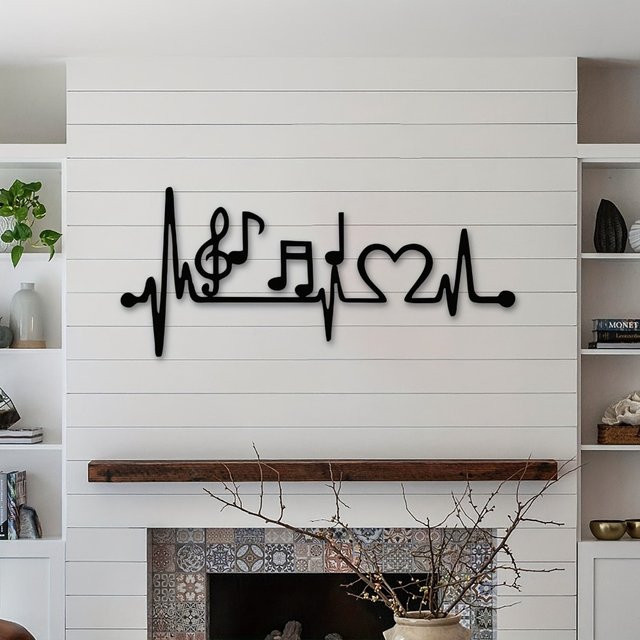 Wandkunst aus Metall von Hello Young mit Elektrokardiogramm Herzrhythmus Design in Schwarz zur Wandmontage - Bild 1