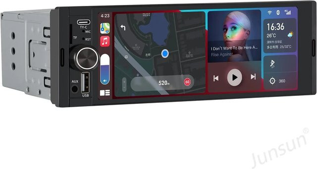 Junsun Autoradio 1 DIN mit Carplay, FM und Wi-Fi in Schwarz - Bild 1