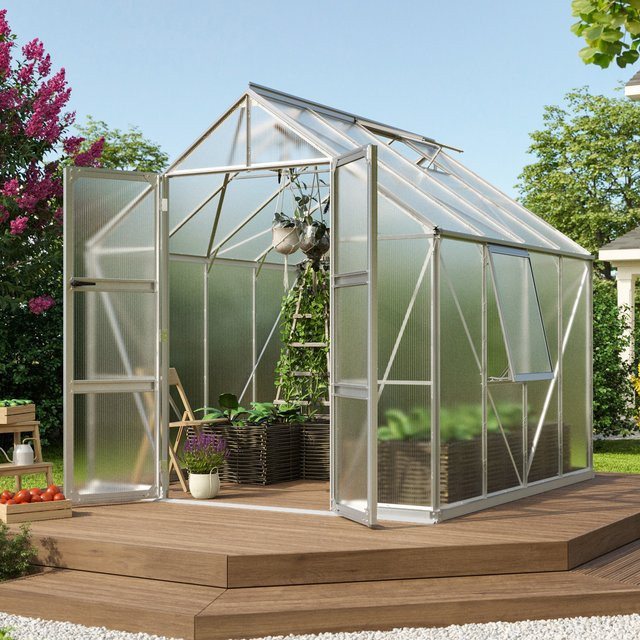 Vitavia Gewächshaus Olymp 6700 aus Aluminium mit Polycarbonat-Platten, Silber, B: 257 cm, T: 258 cm, H: 254 cm - Bild 1