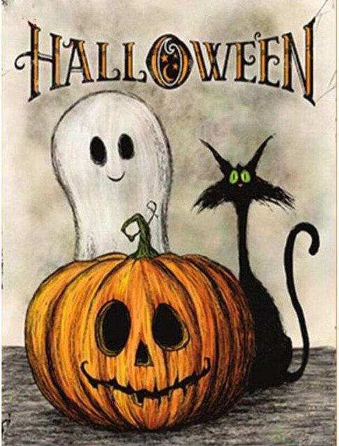 FIYO Halloween Diamantmalerei mit Cartoon Kürbis und Geist, beige, B/H: 20 x 30 cm - Bild 1