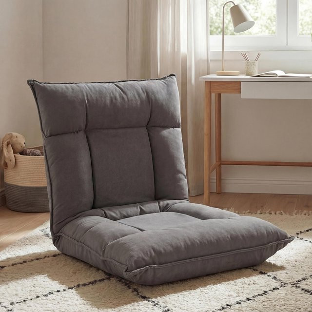 MCW Bodensessel MCW-N44 Relaxsessel aus Samt in Dunkelgrau mit 6 Relaxpositionen und Metallgestell - Bild 1