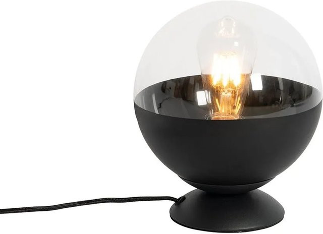 QAZQA Retro Tischlampe Eclipse in Schwarz mit transparentem Glas und dimmbarer E27 Fassung - Bild 1