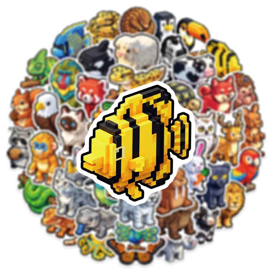 Pixel Tierwelt Aufkleber, 50er-Pack, wasserfeste PVC-Sticker - Bild 3