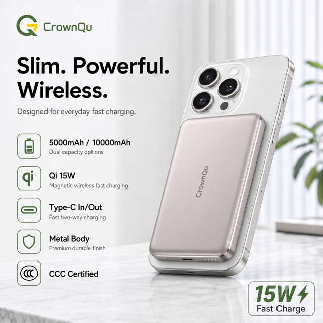 CrownQu Magnetische Kabellose Powerbank in Pink mit 20W USB-C Schnellladung als Tragbarer Externer Akku für dein Smartphone - Bild 1