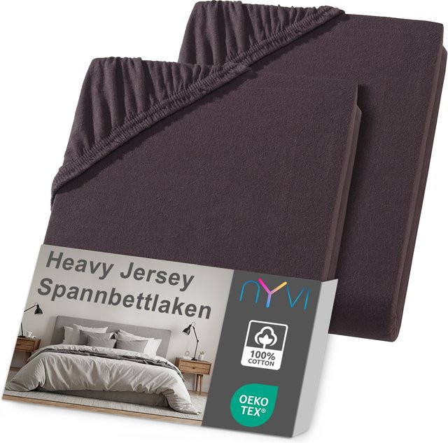 NYVI DreamScience Heavy Jersey Spannbettlaken 2er Pack, Braun, B/T: 140 x 200 cm und 160 x 200 cm, Bügelfrei und Formstabil - Bild 1