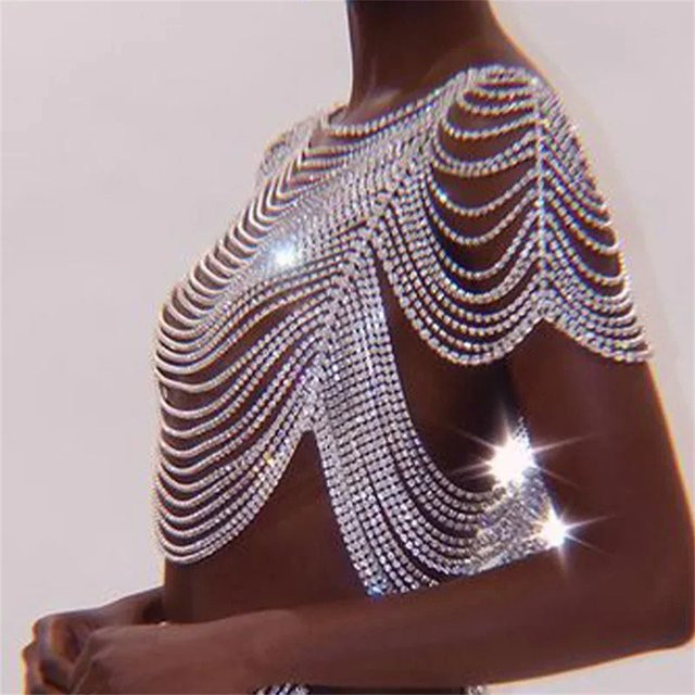Tank Top, Glitzer Strass Kristall, Metallkette, Quaste, Damen - Bild 1