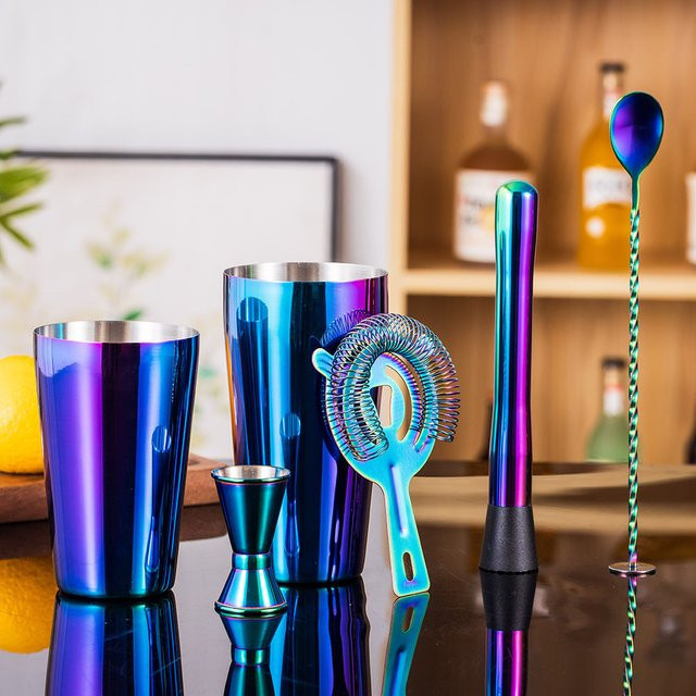 5-teiliges Regenbogen Cocktail-Shaker-Set aus Edelstahl in Multicolour für deine Bar-Mixology - Bild 1