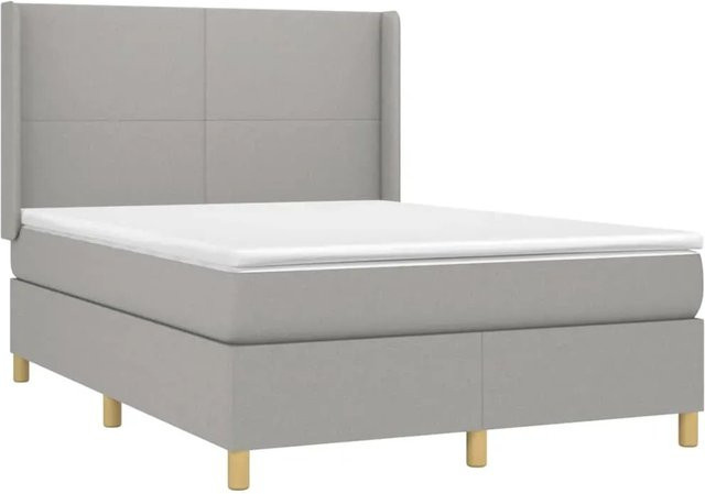 vidaXL Boxspringbett mit Matratze und LED-Beleuchtung in Hellgrau, B/T/H: 140 x 200 x 118 cm - Bild 1