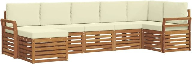 vidaXL 7-teilige Sofagarnitur aus Massivholz Akazie in Natur und Creme für Garten und Terrasse - Bild 1