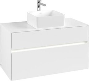 V&B Waschtischunterschrank Collaro in Weiß mit Waschbecken und LED-Beleuchtung, B/T/H: 100 x 54,8 x 50 cm - Bild 1