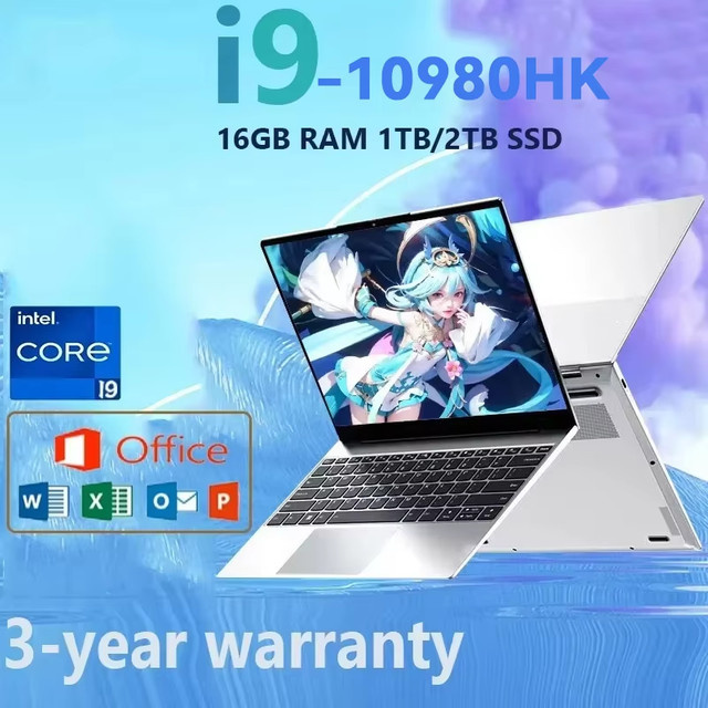 FUCHU Gaming-Laptop 14,1 Zoll mit Windows 11, Intel Core i9-10980HK, 16GB RAM, 500GB M.2 SSD, 4K HD, Silber - Bild 1